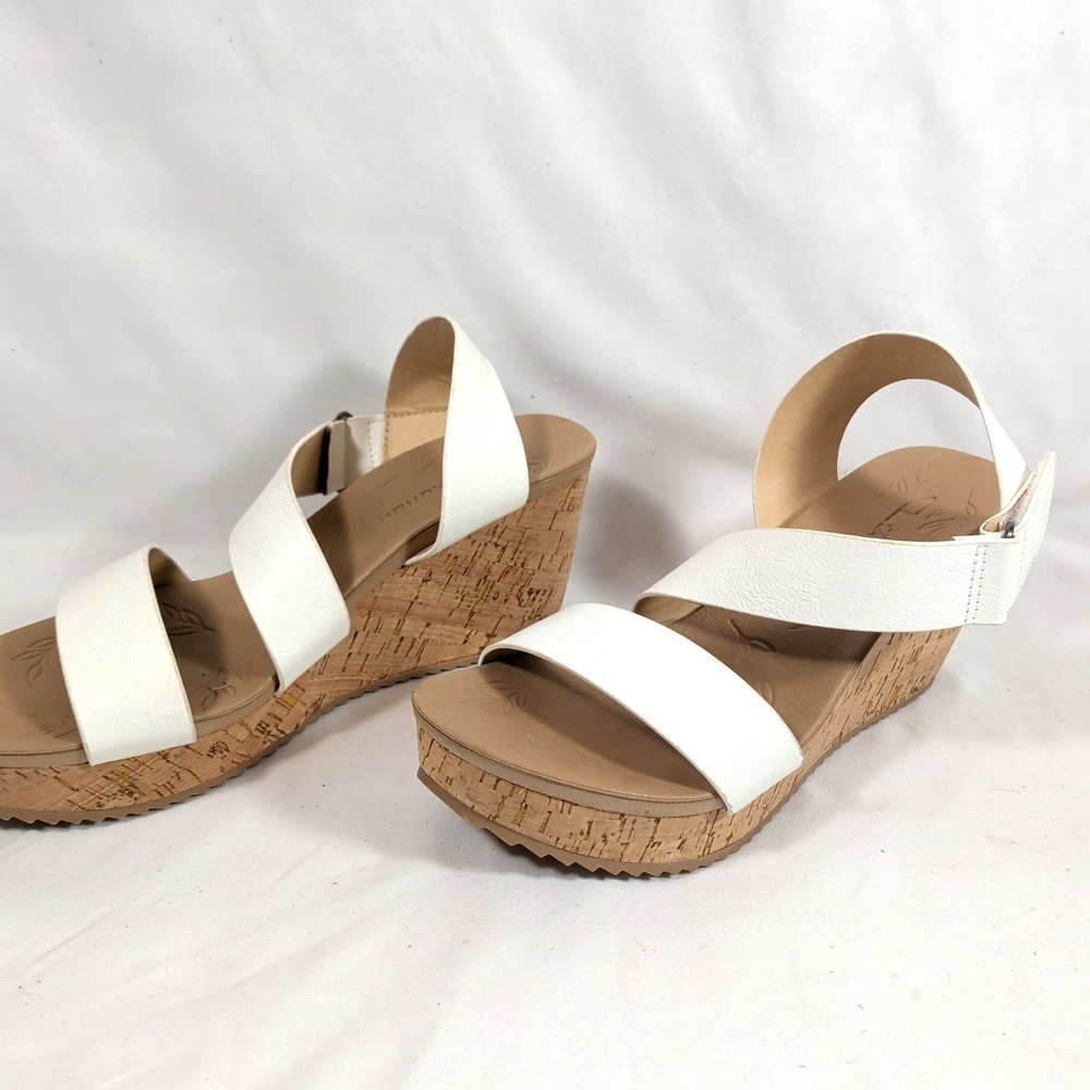 CL Laundry White Wedge Sandals; Strappy Cork Platform Heel